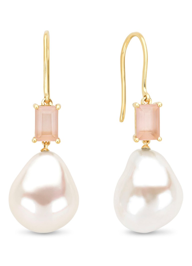 Diamond Point Yellow gold earrings, 1.23 ct rose quartz, Riviera