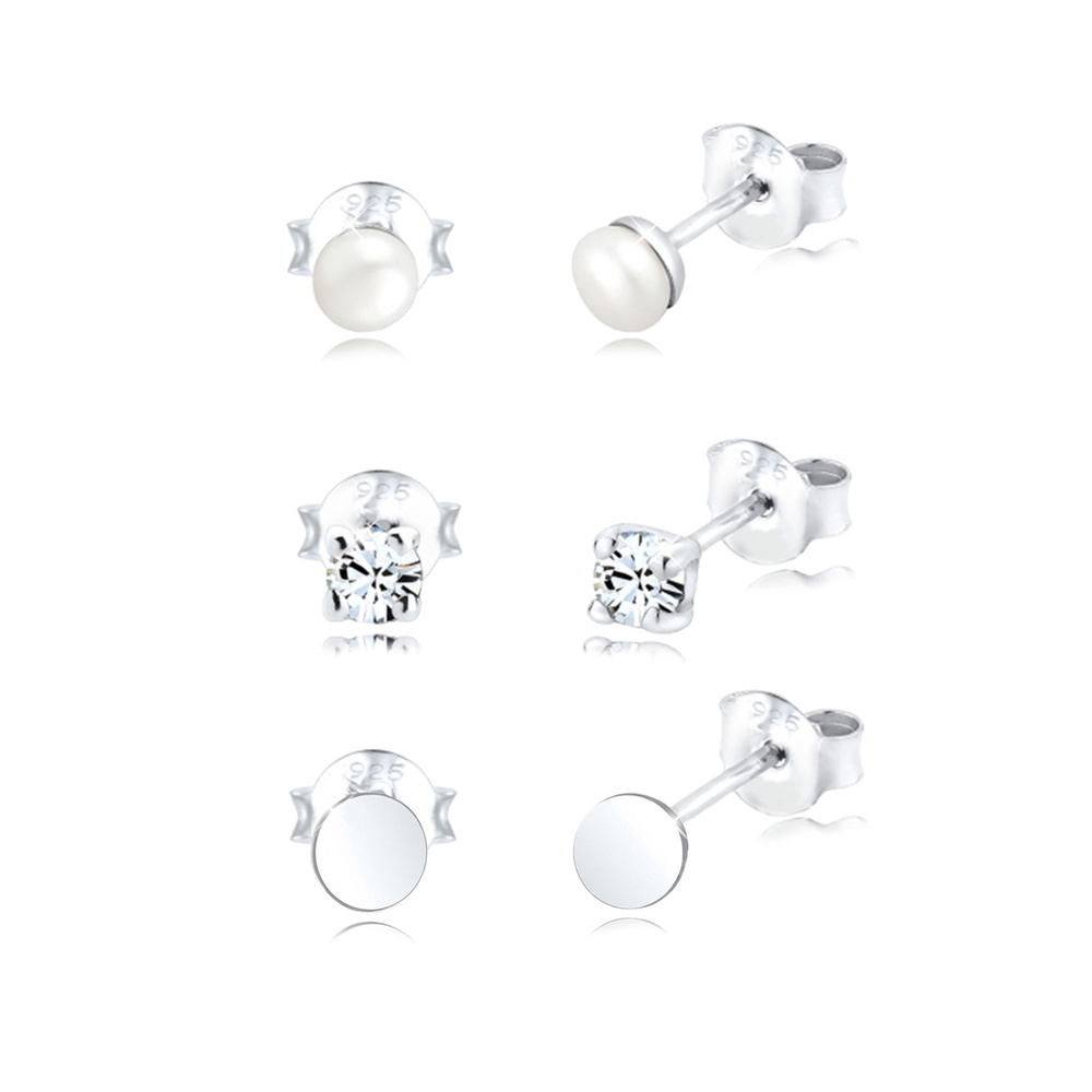 Elli Elli Boucles d'Oreilles Set Geo Perle Kristalle 925 Silber Boucles d'oreilles