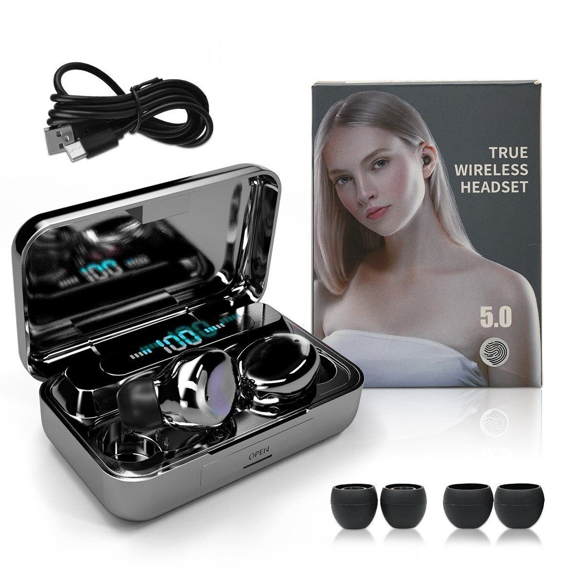 MOOHO True Wireless In-Ear-Kopfhörer mit LED Anzeige Bluetooth-Kopfhörer (Immersiver HiFi Earbuds, Siri, Voice Assistant, Rauschunterdrückung, Bluetooth, Kabellos Ohrhörer)