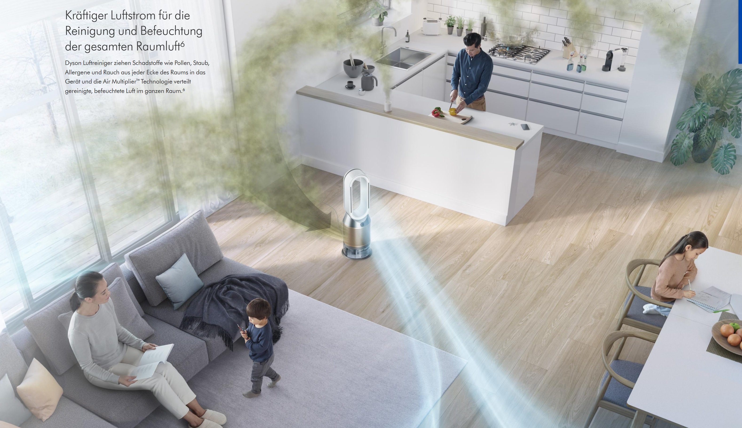 DYSON Kombigerät Luftbefeuchter und -reiniger PH04 Purify Humidify+Cool 3in1 Ventilator Luftreiniger Luftbefeuchter, für 50 m² Räume, leise Schlafzimmer geeignet Allergiker Raucherzimmer Luftfilter 99,5%