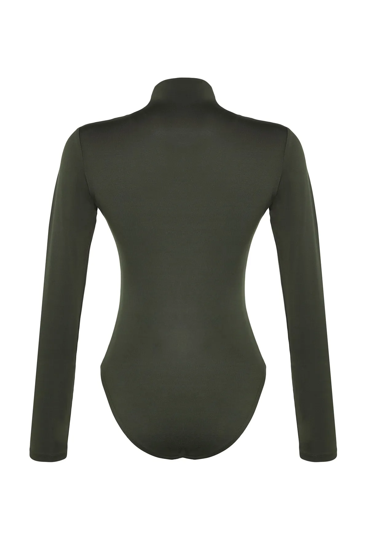 Trendyol Collection  Khakifarbener Stretch-Strickbody mit Stehkragen und Druckknöpfen, gerafftem Detail TWOAW24BD00014
