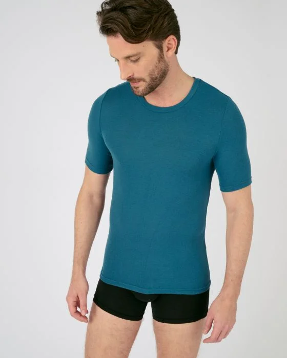 T-shirt col rond fine côte, manches courtes Thermolactyl