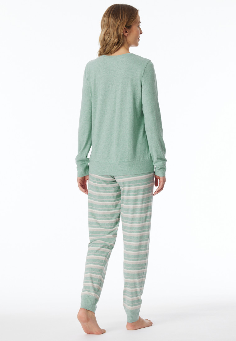 Schlafanzug lang grün meliert - Casual Essentials