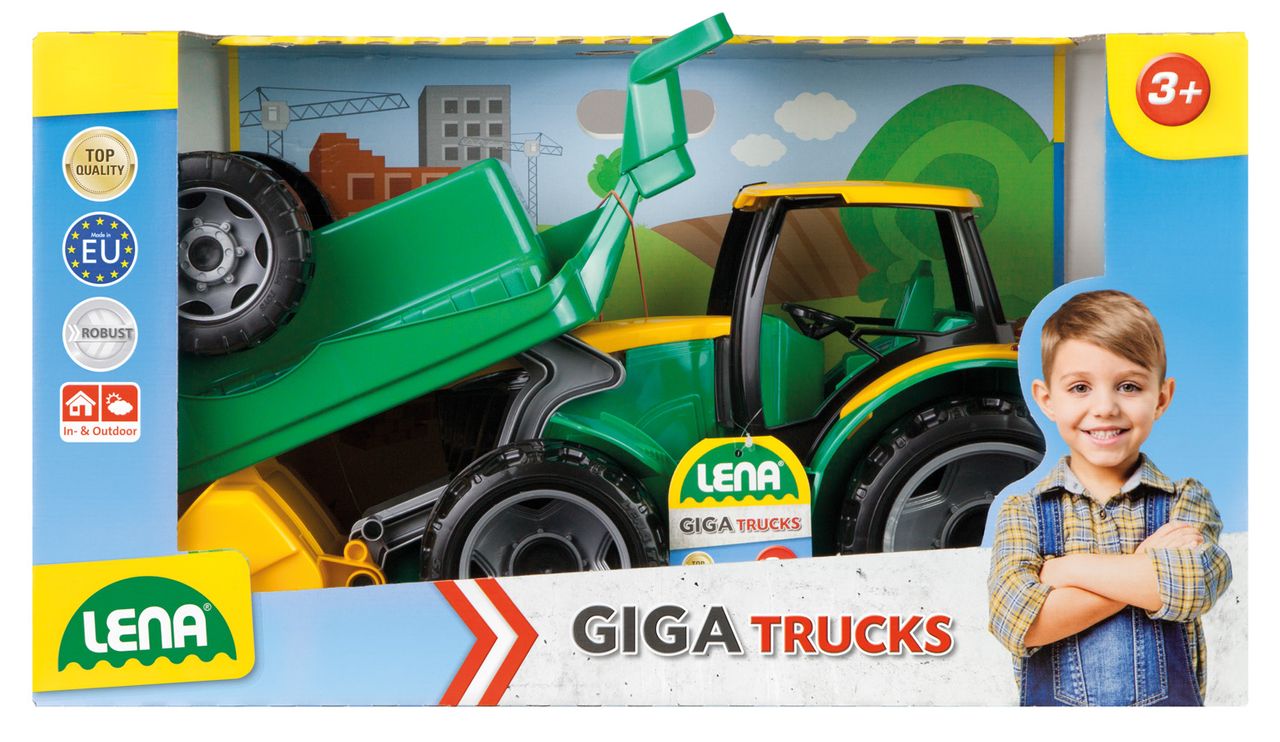 LENA GIGA TRUCKS Traktor mit Schaufel und Anhänger, Schaukarton
