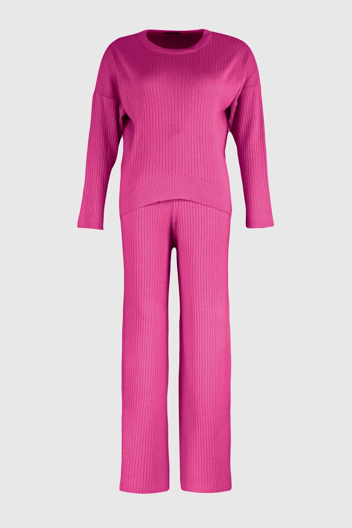 Trendyol Curve  Fuchsia - Strickpullover- und Hosen-Set mit Kordelzug und Rundhalsausschnitt TBBAW23CP00044
