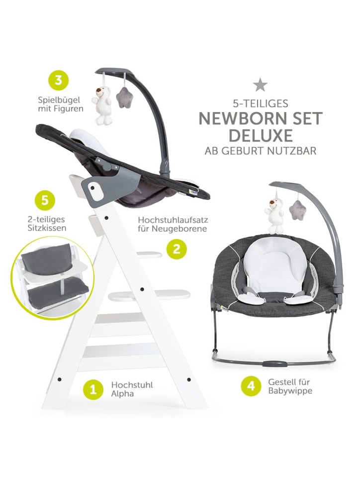 Hauck Alpha Plus Weiß Newborn Set Deluxe - 4-tlg. Hochstuhl in weiss,grau günstig kaufen onesize