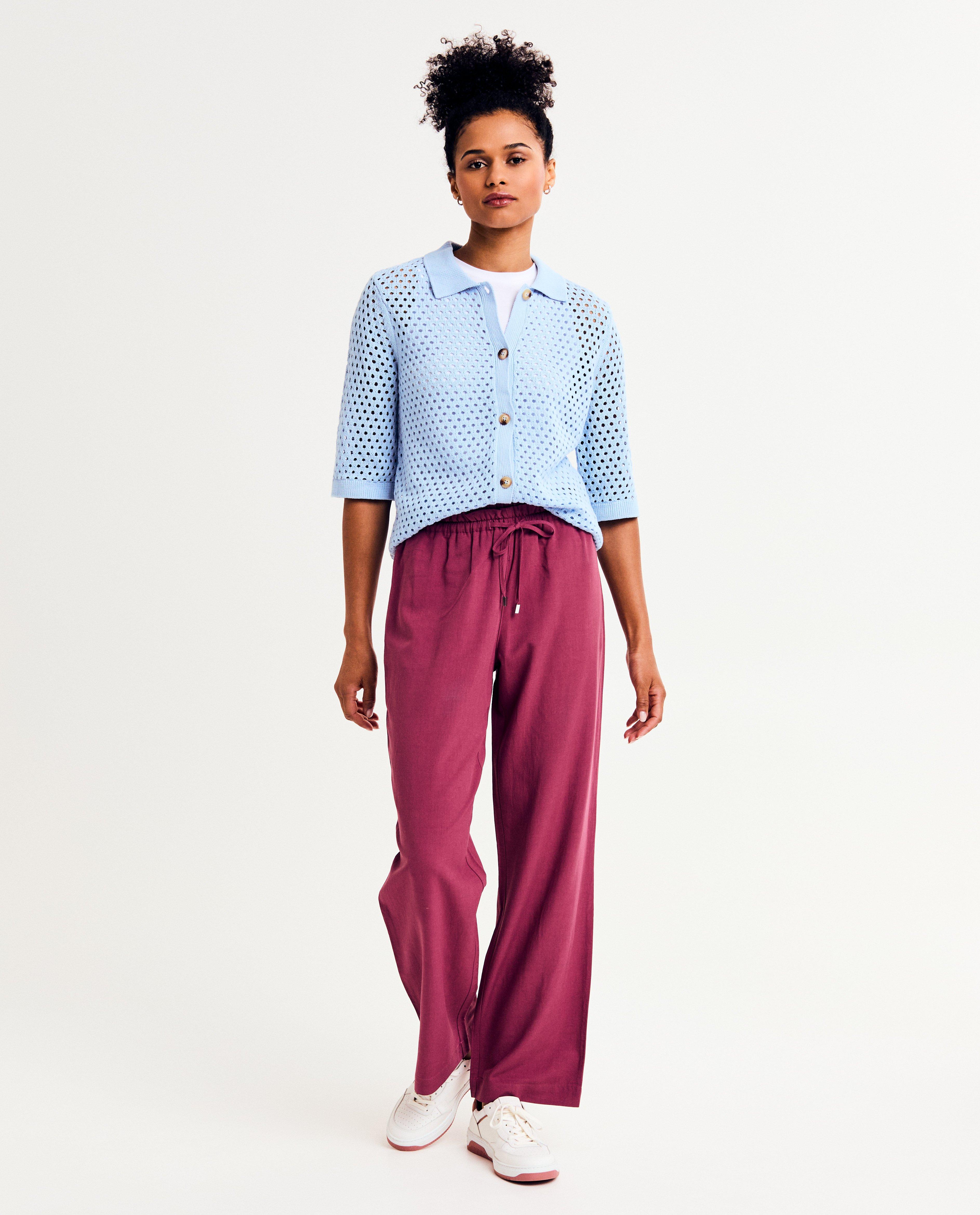 Cardigan croșetat I AM din bumbac organic, model XS-XXL albastru deschis