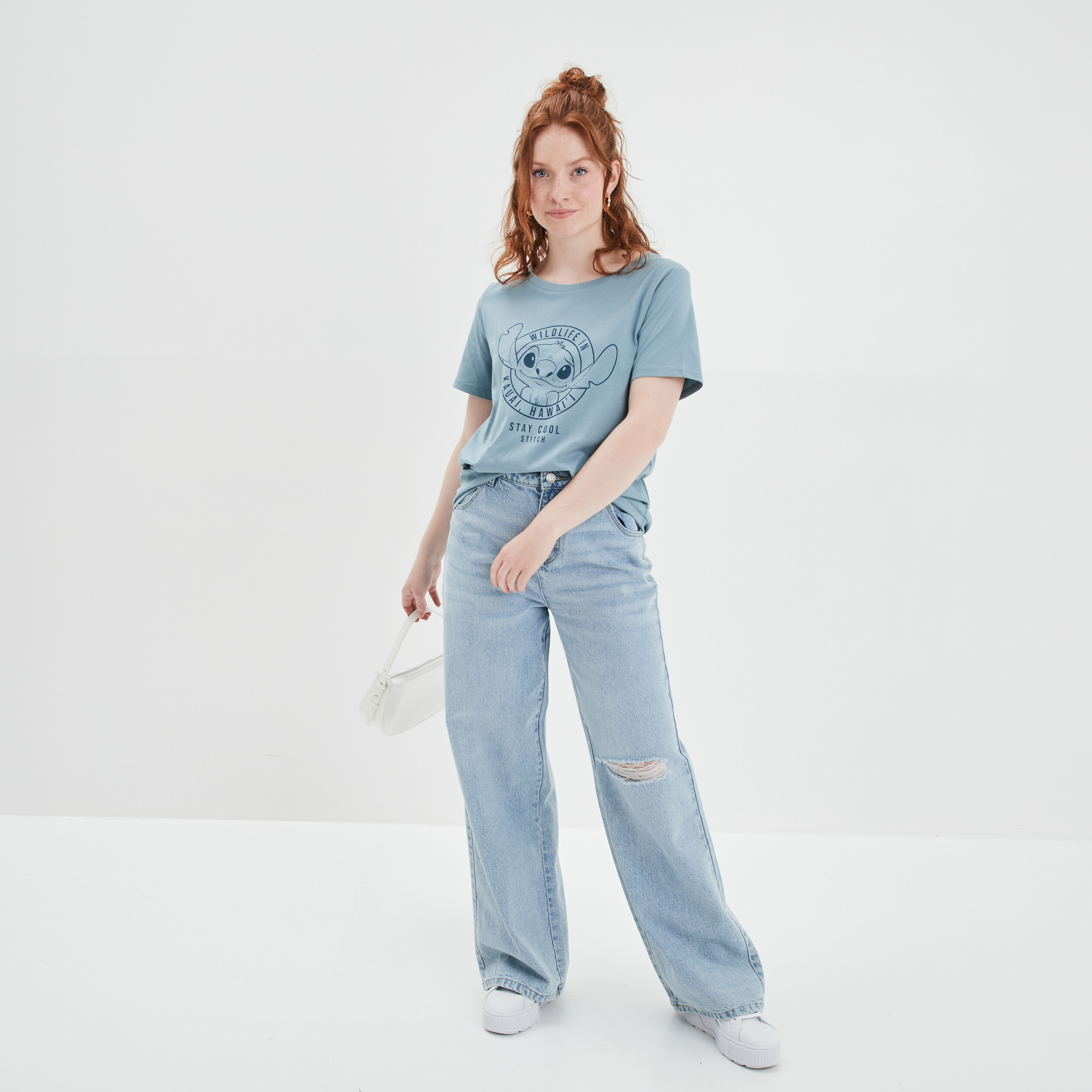 T-shirt droit manches courtes Stitch gris femme | La Halle