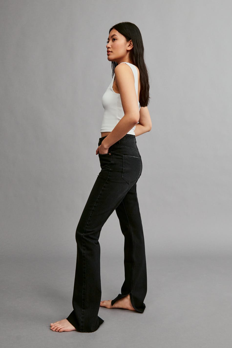 High waist slit jeans