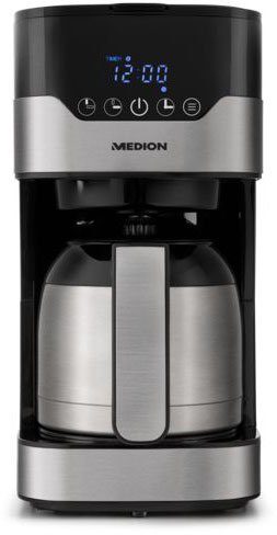 Medion® Filterkaffeemaschine MD 18458, 1,2l Kaffeekanne, Papierfilter 1x4, Aromawahlschalter mit 3 Stufen, Timer-Funktion