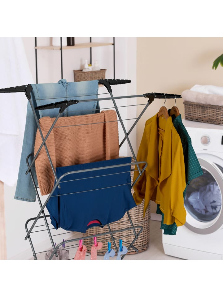 relaxdays Wäscheständer Turmtrockner in Grau/ Schwarz - (H)138 x (B)63,5 x (T)50 cm günstig kaufen onesize