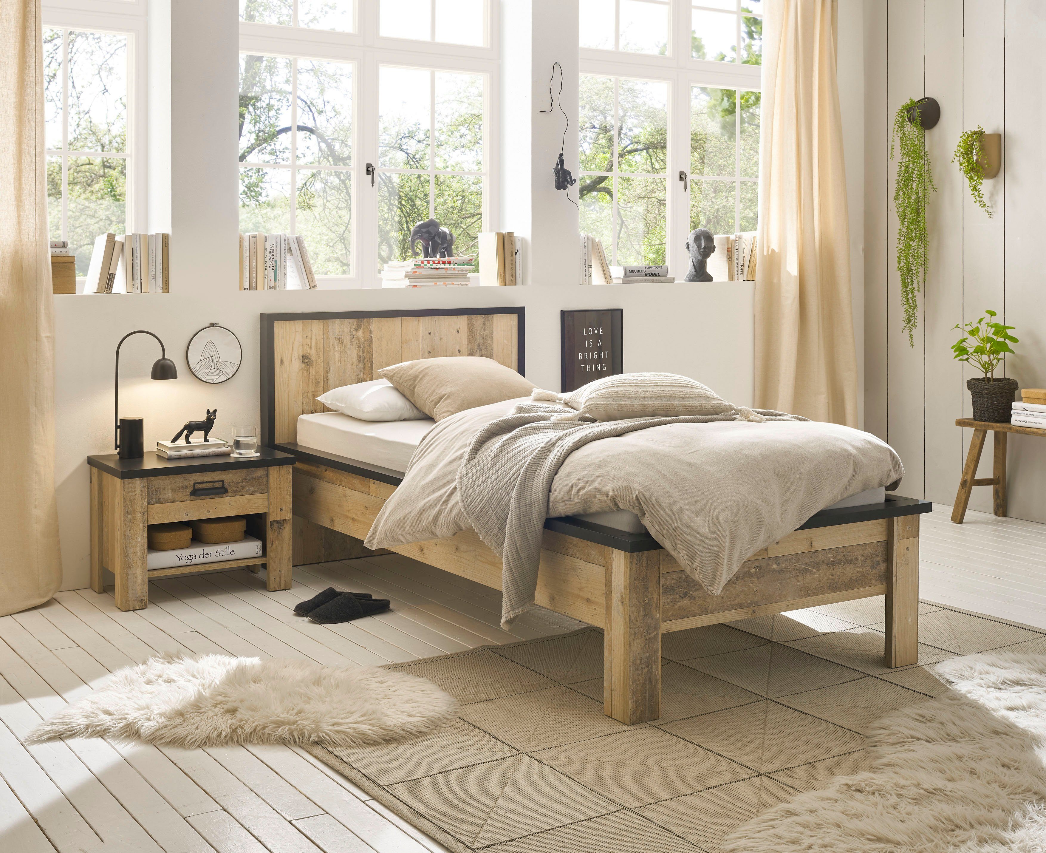 Home affaire Bettanlage SHERWOOD, (2-St), Liegefläche Bett 90x200cm, Nachttisch mit 1 Schublade