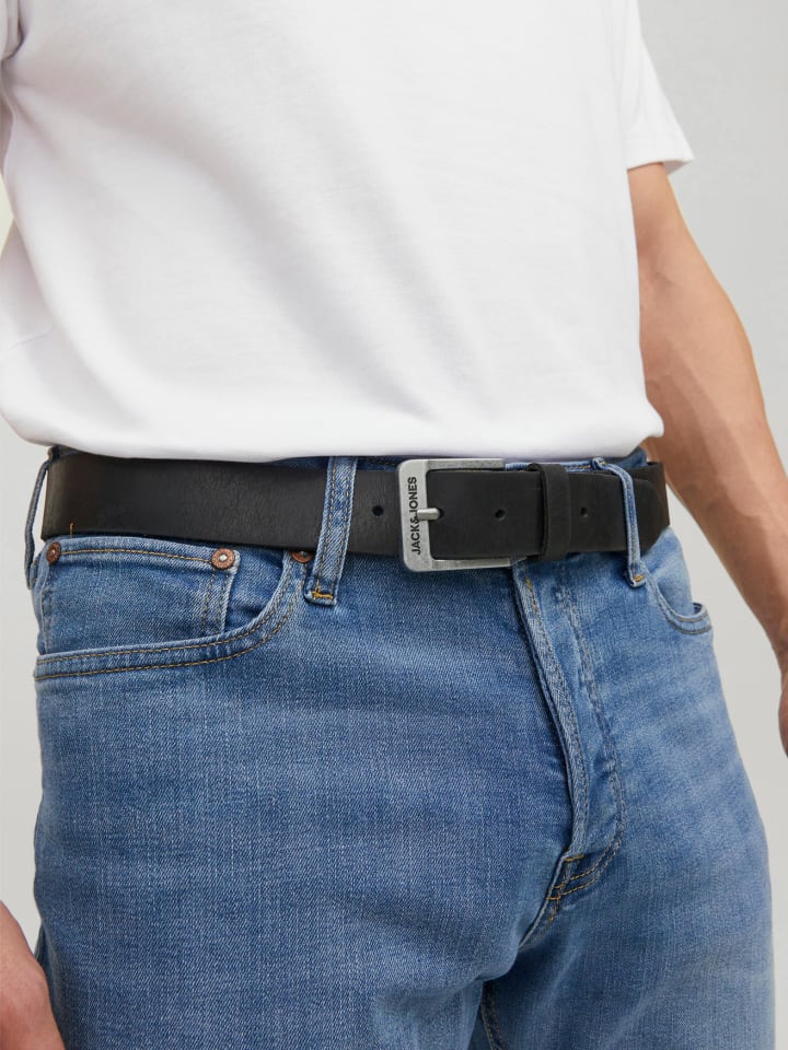 Jack & Jones Echtleder Gürtel Klassischer Leather Belt mit Löcher JACROCK in Schwarz günstig kaufen