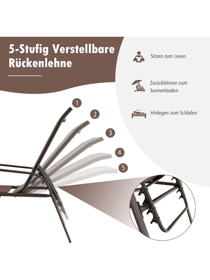 COSTWAY 2er Set Sonnenliege 92 x 52 x 36 cm in Braun günstig kaufen onesize