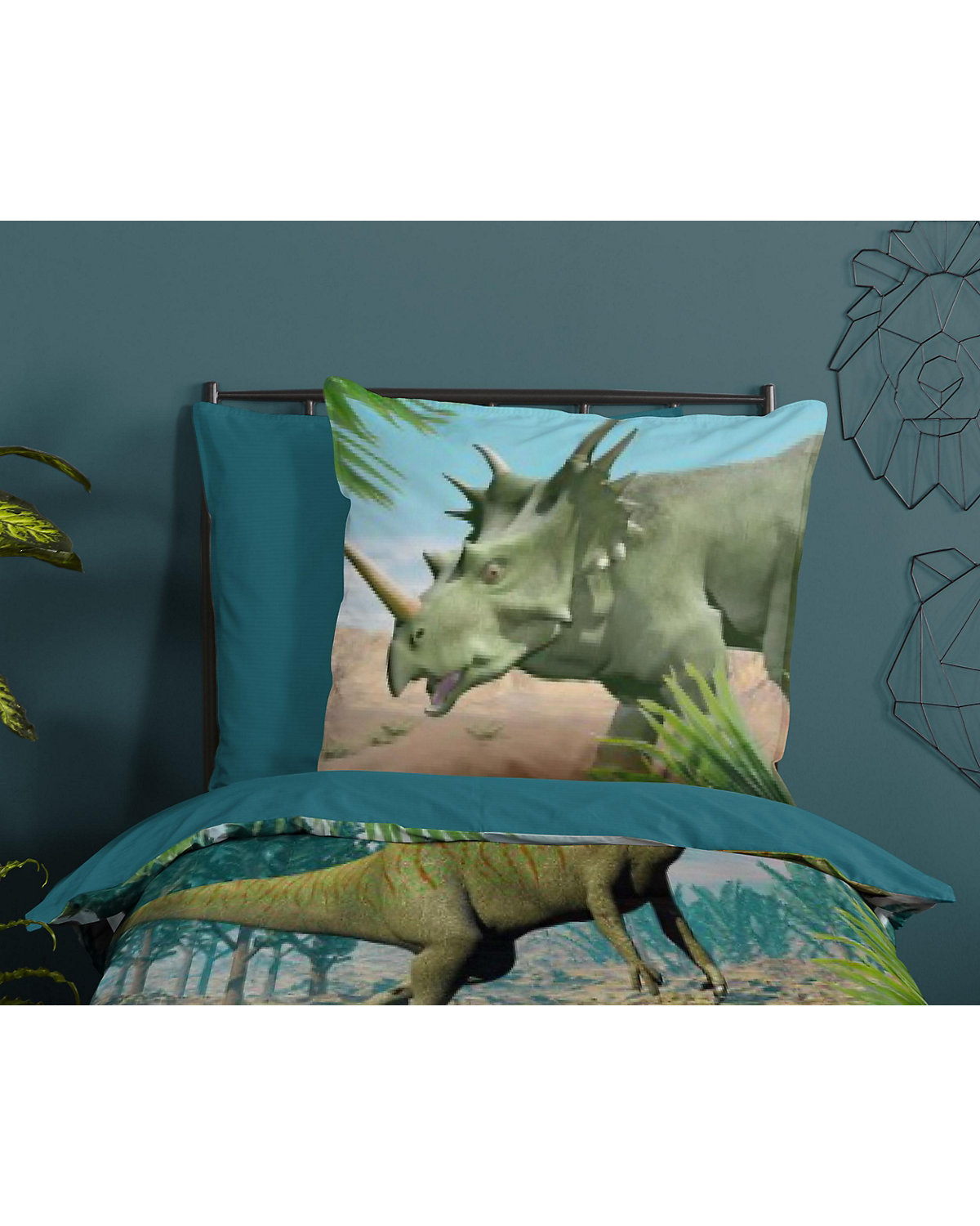 Wende-Kinderbettwäsche Dino, Renforcé, 135 x 200 + 80 x 80 cm