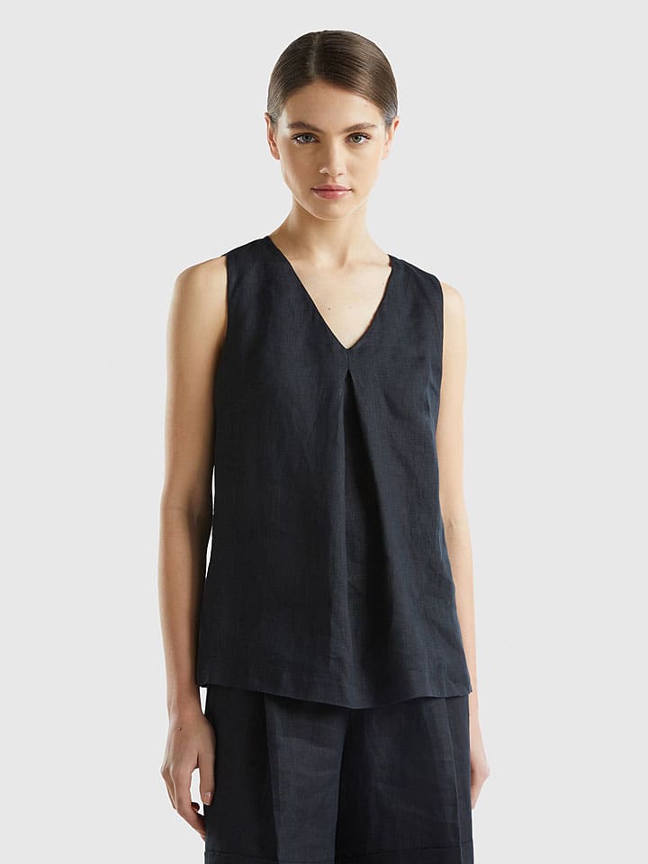 Benetton Leinen-Blusentop in Schwarz günstig kaufen