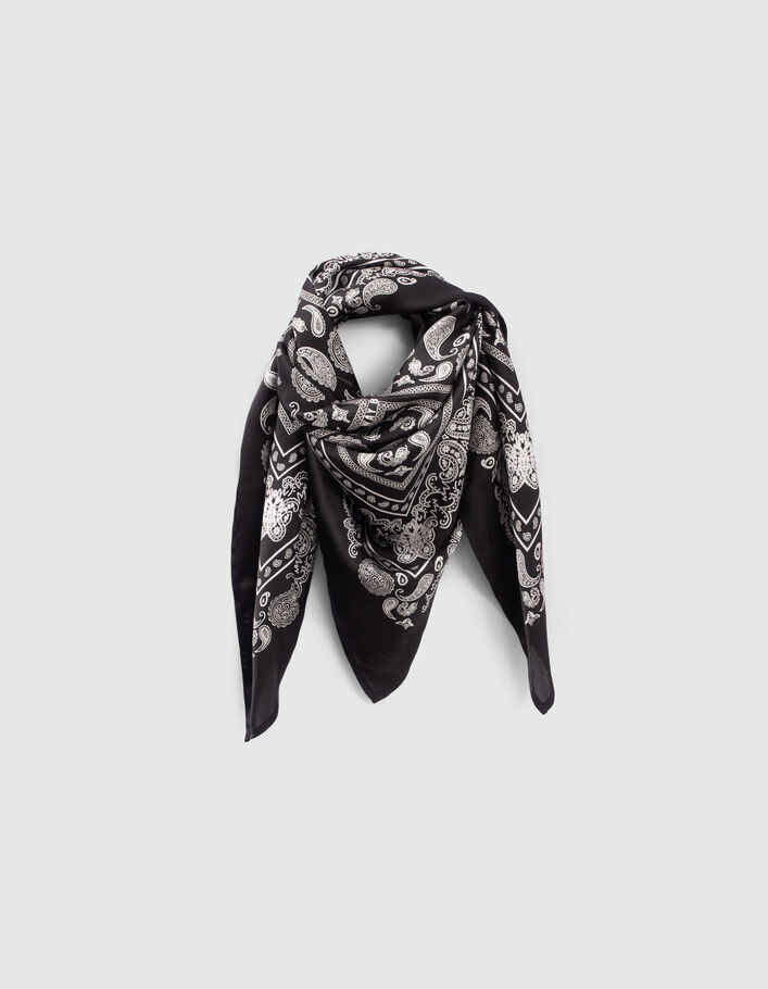Foulard noir satiné motif bandana fille