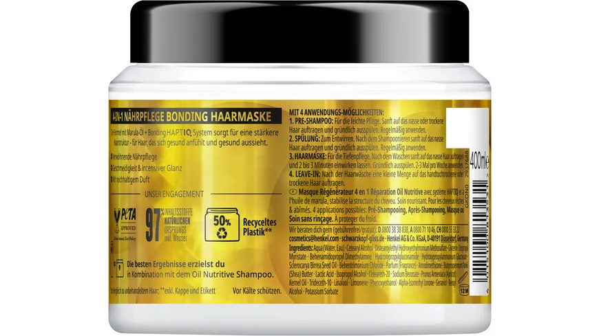 GLISS Oil Nutritive Nährpflege 4-in-1-Bonding-Haarmaske 400 ml