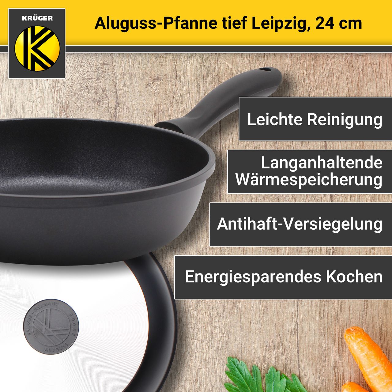 Karl Krüger Aluguss Pfanne LEIPZIG tief, 24 cm