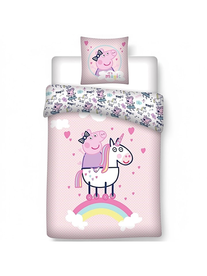 Peppa Pig 2-tlg.Set: Kinderbettwäsche Peppa Pig & Einhorn in Rosa günstig kaufen 140
