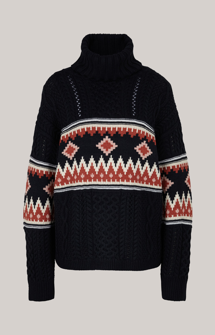 Rollkragen-Pullover in Navy/Beige