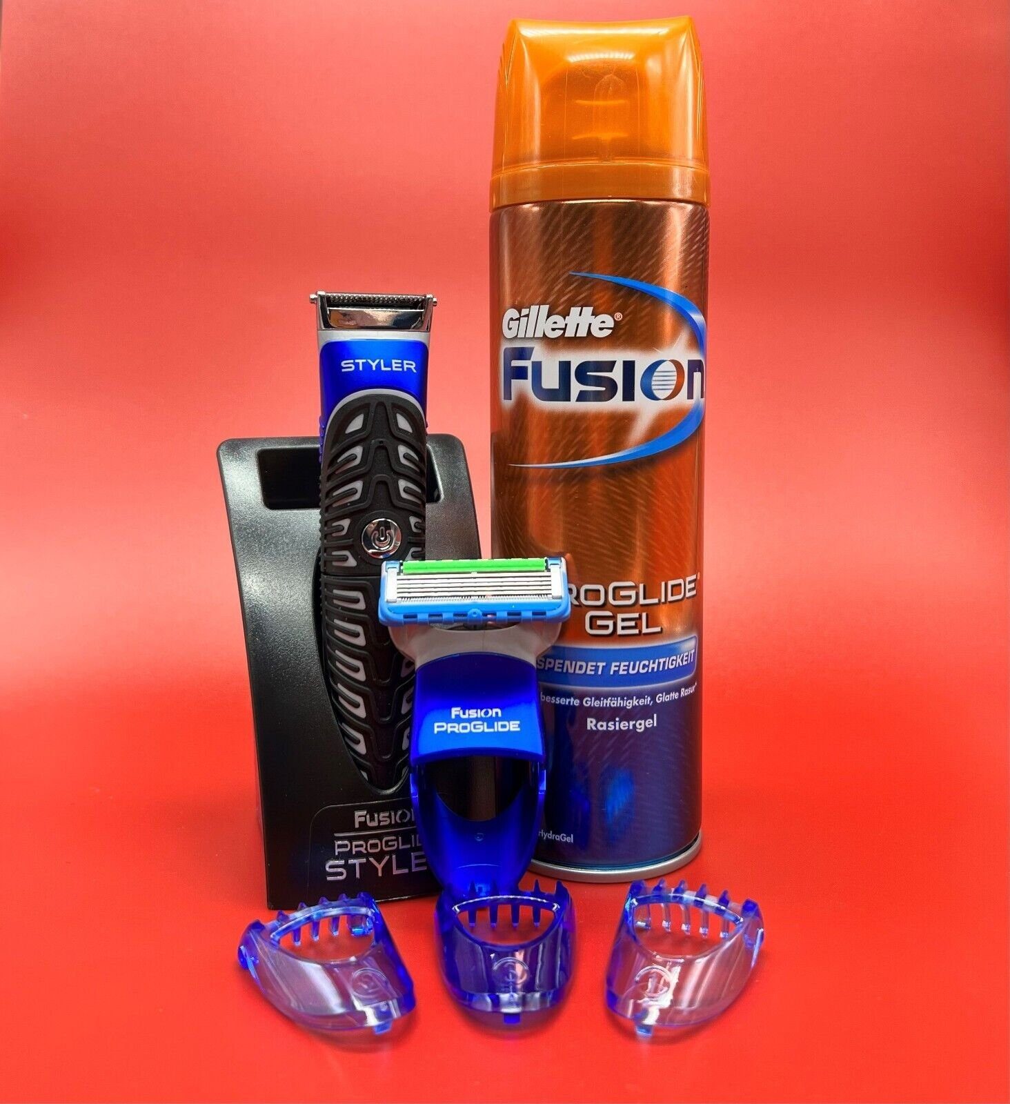Gillette Rasierset Gillette Fusion ProGlide Styler 7Tlg Geschenkset Rasierer Set Männer, 7-tlg., elektrischer Rasierer mit Aufsätzen Pflege Rasiermaschine rasierset, Rasur Shaving Gillette Komplett Set Herren Männer