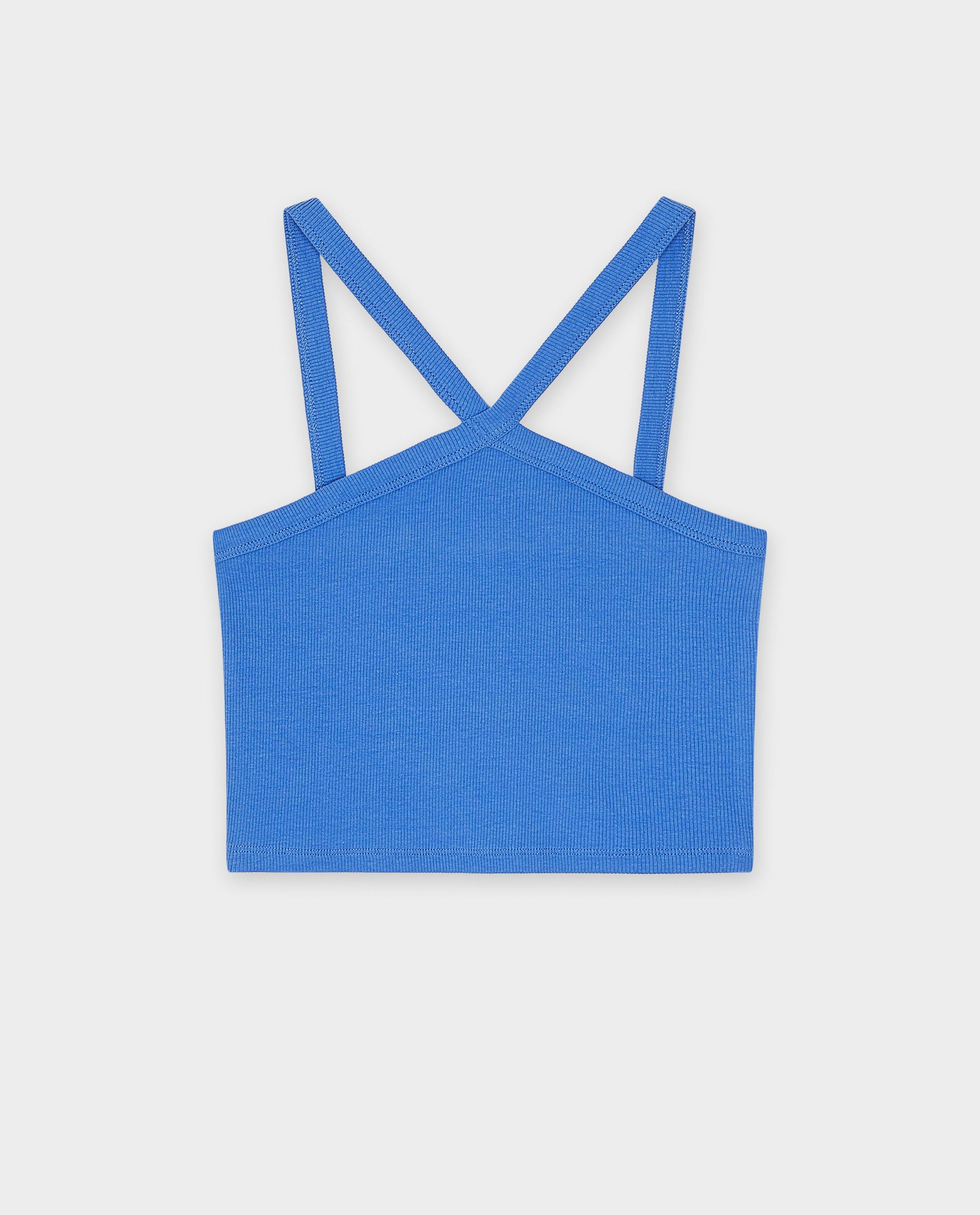 Groggy topp med fina ribbstickade kanter, cropped fit blå