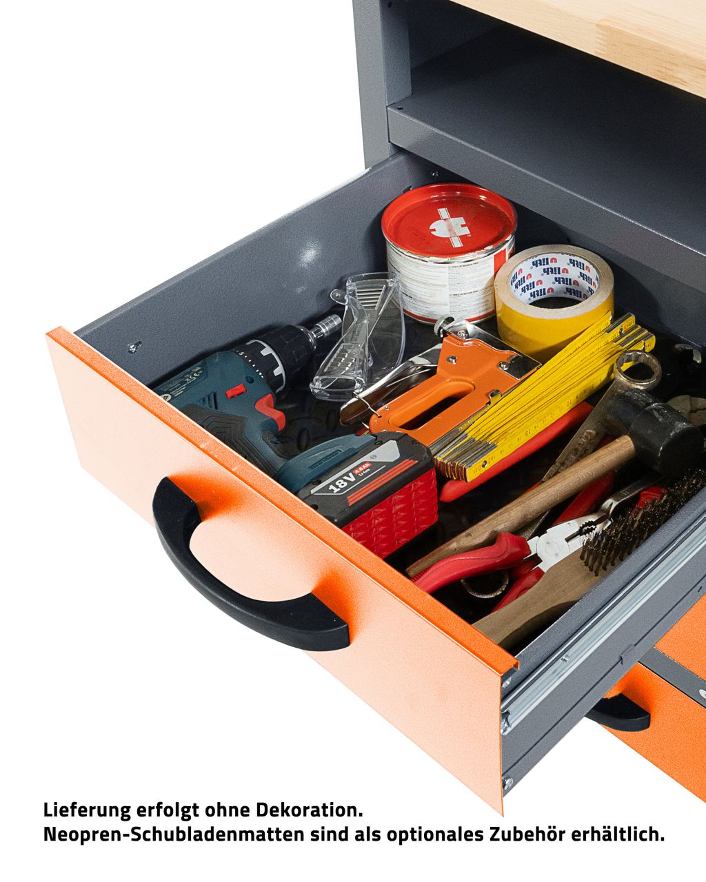 Ondis24 Kraft Werkzeuge Werkbank Werktisch Bernd Plus 95cm orange