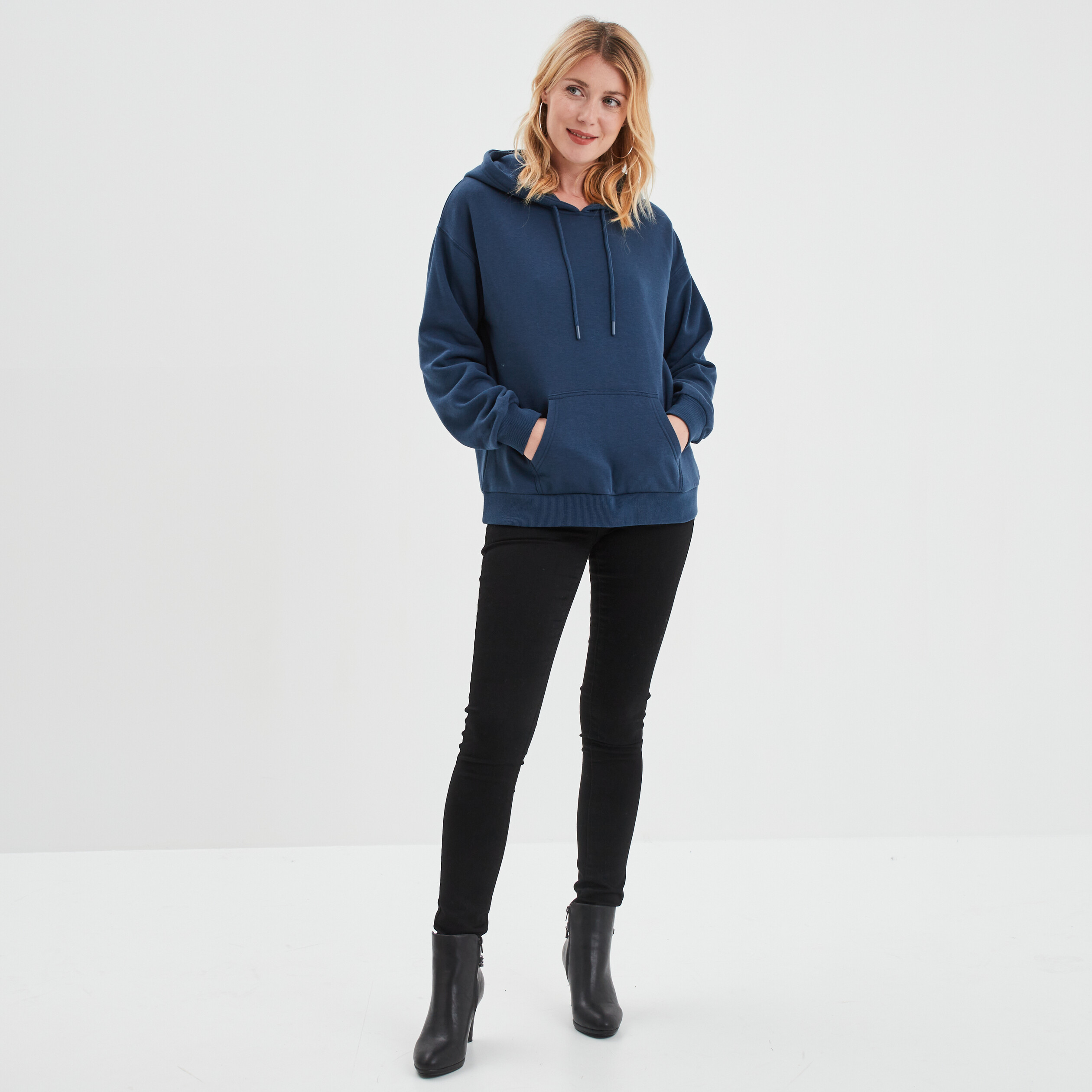 Sweat molleton à capuche hoodie bleu marine femme | La Halle