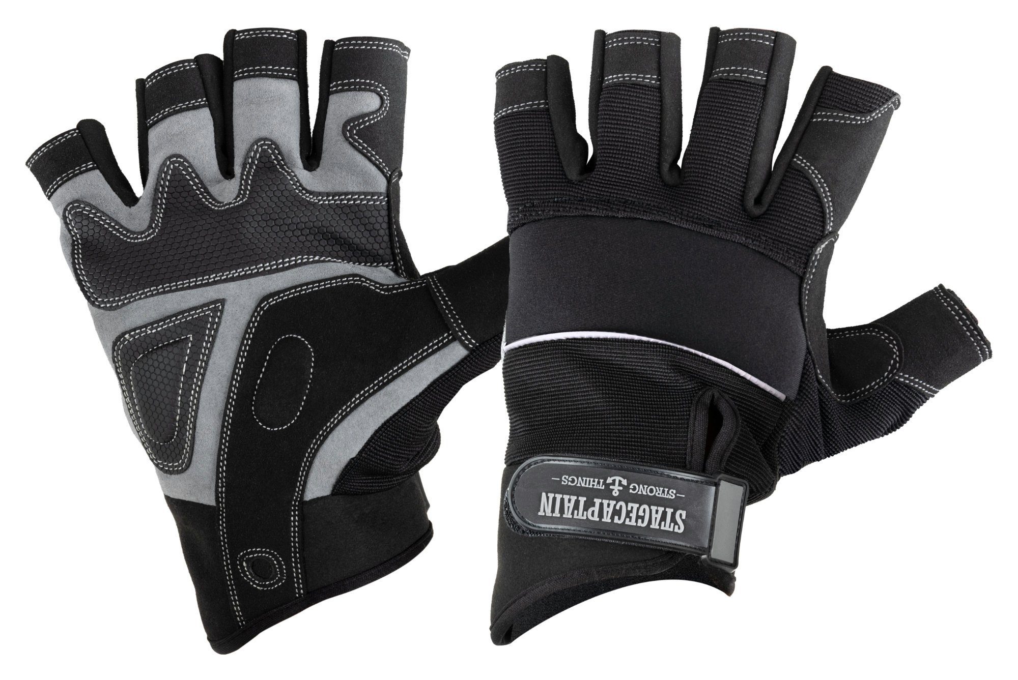 Stagecaptain Arbeitshandschuh-Set Rigger Handschuhe kurze Finger - Größe XL Innenfläche aus Kunstleder