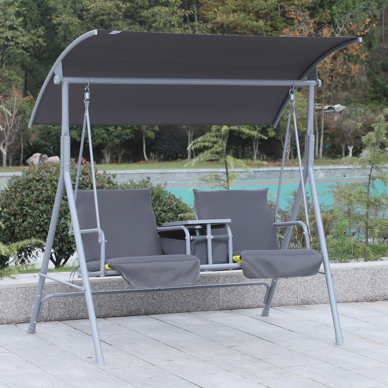 Outsunny Hollywoodschaukel Gartenschaukel 2-Sitzer mit Sonnendach Beige/Grau