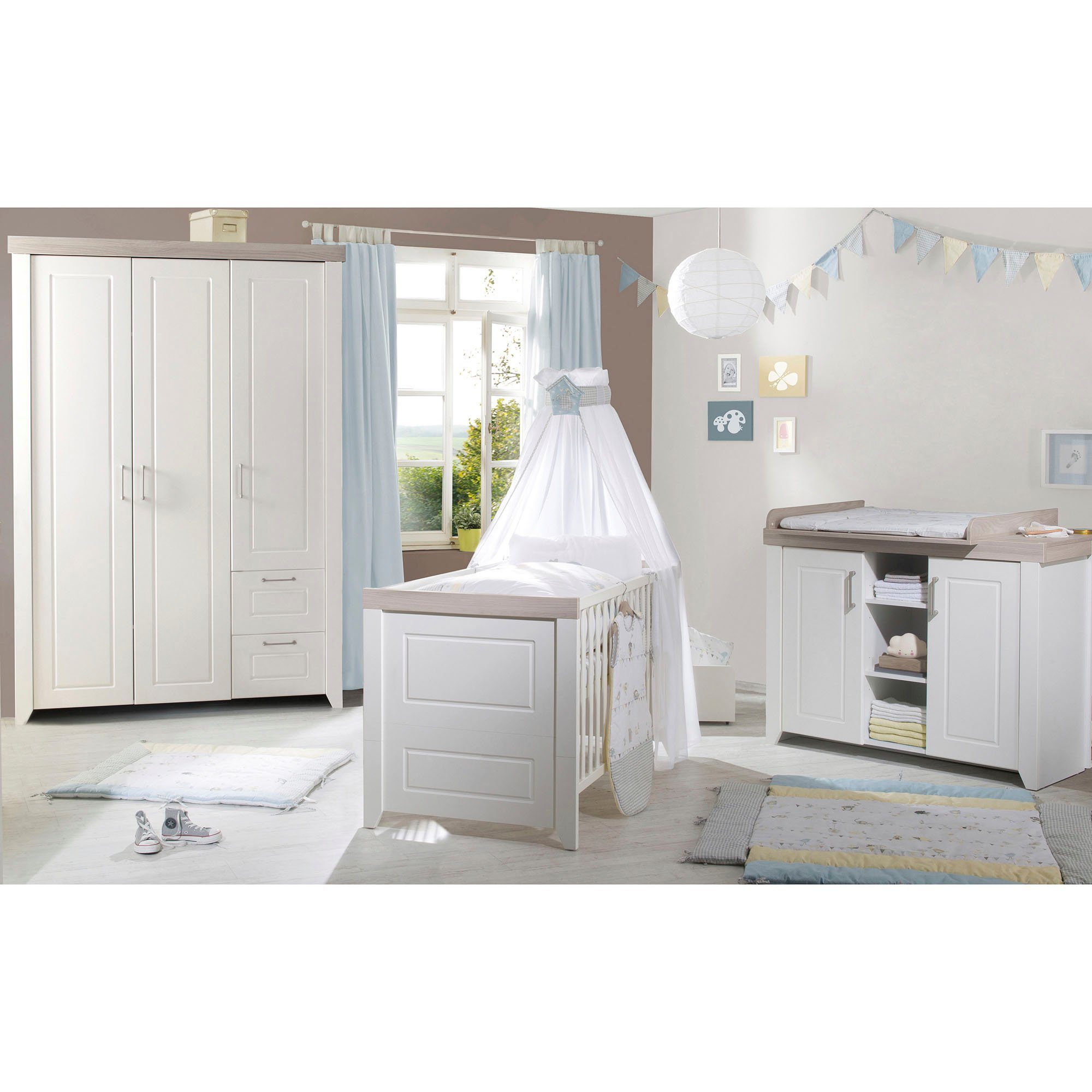 roba® Babyzimmer-Komplettset Felicia, (Set, 3-St., Kinderbett, Wickelkommode, Kleiderschrank), mit Kinderbett, Schrank und Wickelkommode