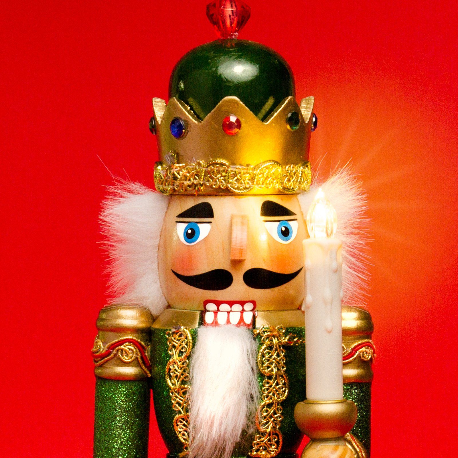 SIKORA Weihnachtsfigur NK-C XL Glitzer Deko Nussknacker aus Holz mit LED Kerze