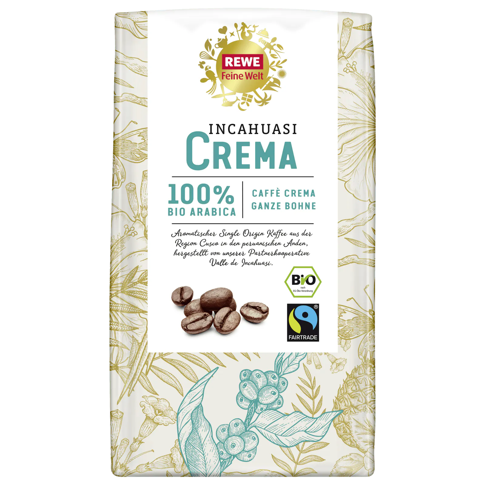 REWE Feine Welt Bio Incahuasi Crema ganze Bohne 1kg