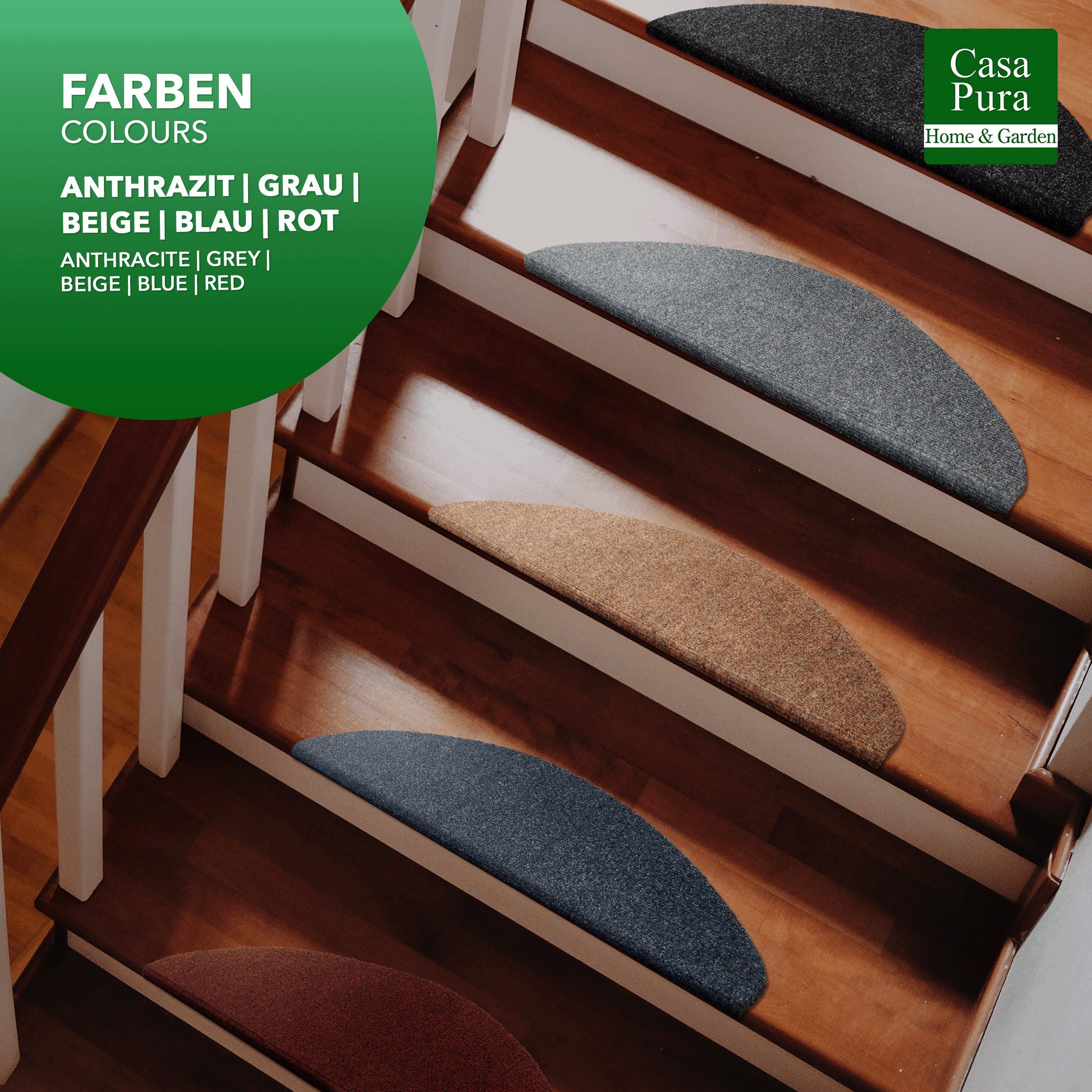 Stufenmatte Leipzig, Erhältlich in 5 Farben, Treppenschoner, casa pura, halbrund, Höhe: 4,4 mm