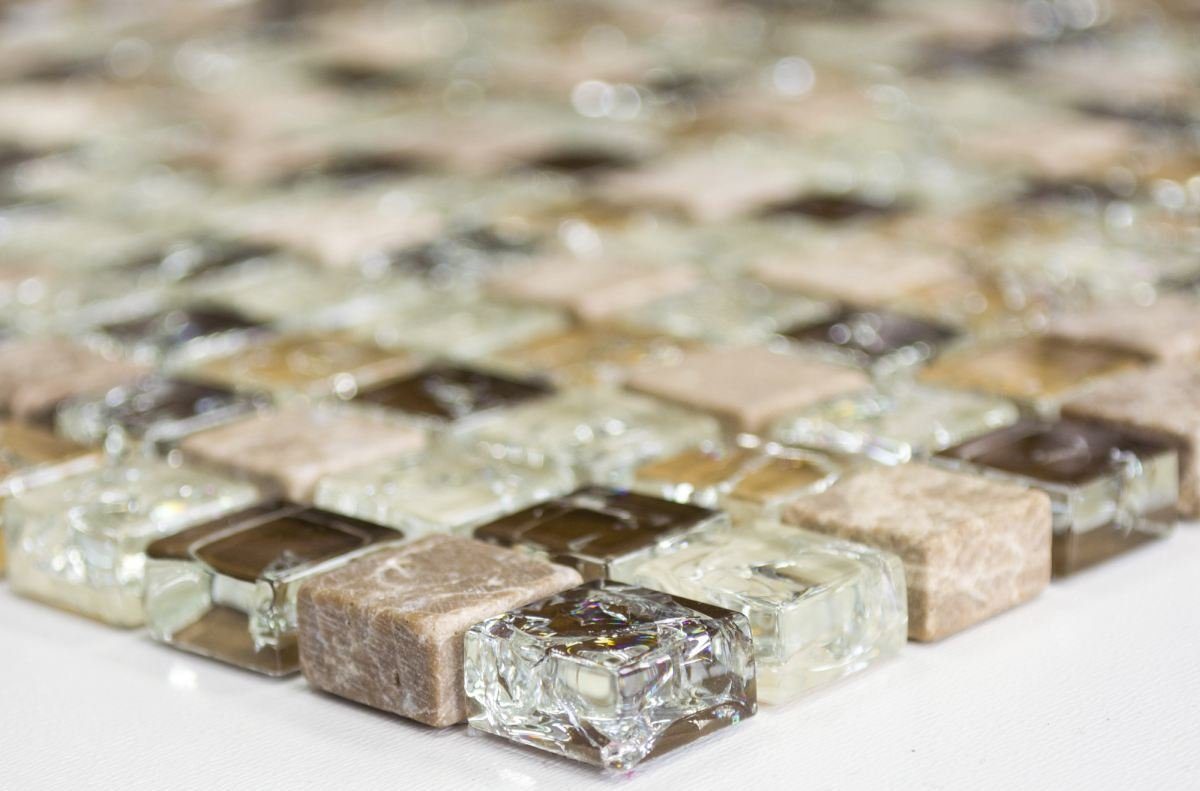 Mosani Mosaikfliesen Glasmosaik Naturstein Mosaik hellbeige glänzend / 10 Matten