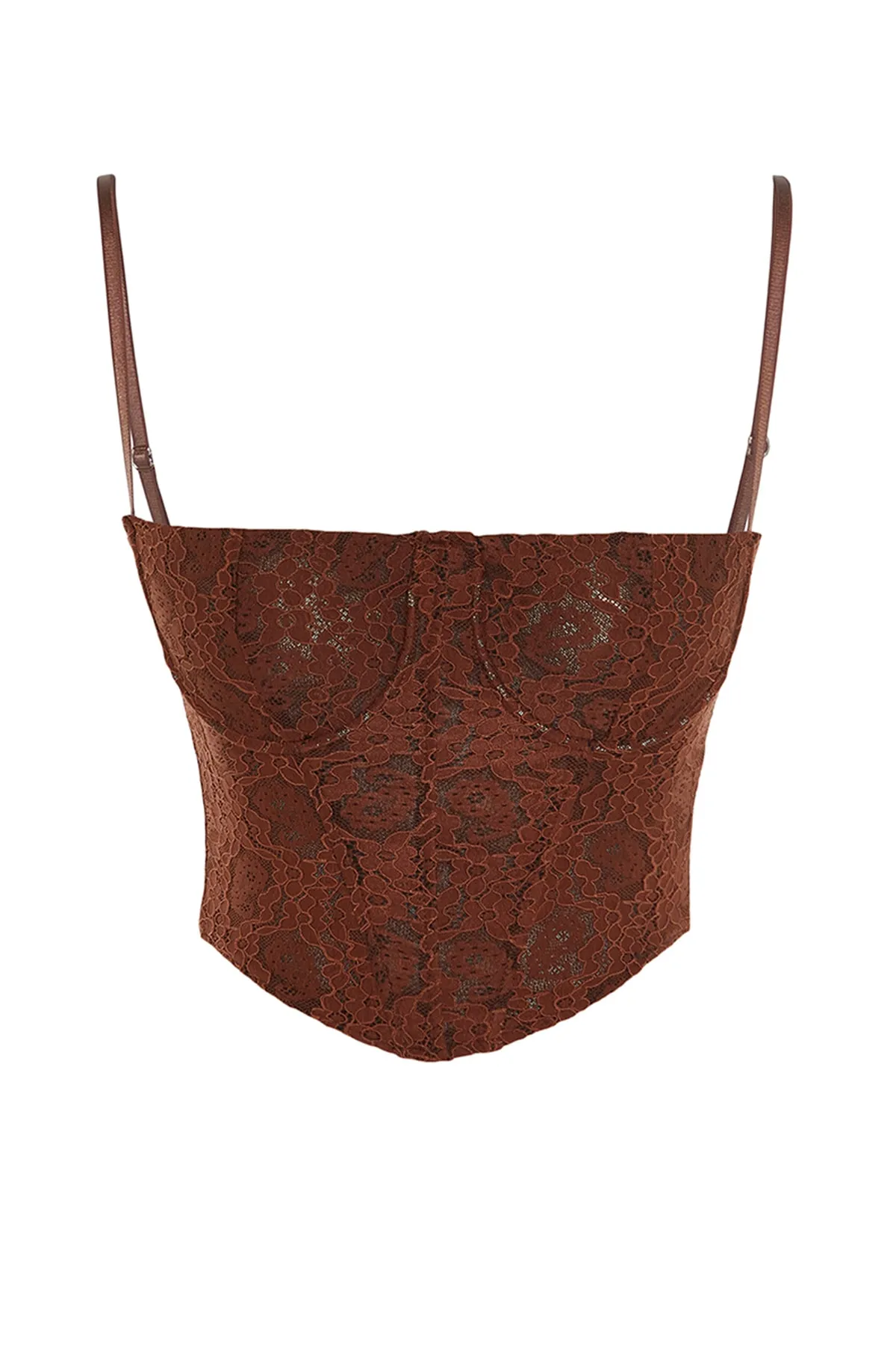 Trendyol Collection  Braunes, bauchfreies, gefüttertes Korsett mit detailliertem Spitzen-Bustier TPRAW23BS00072