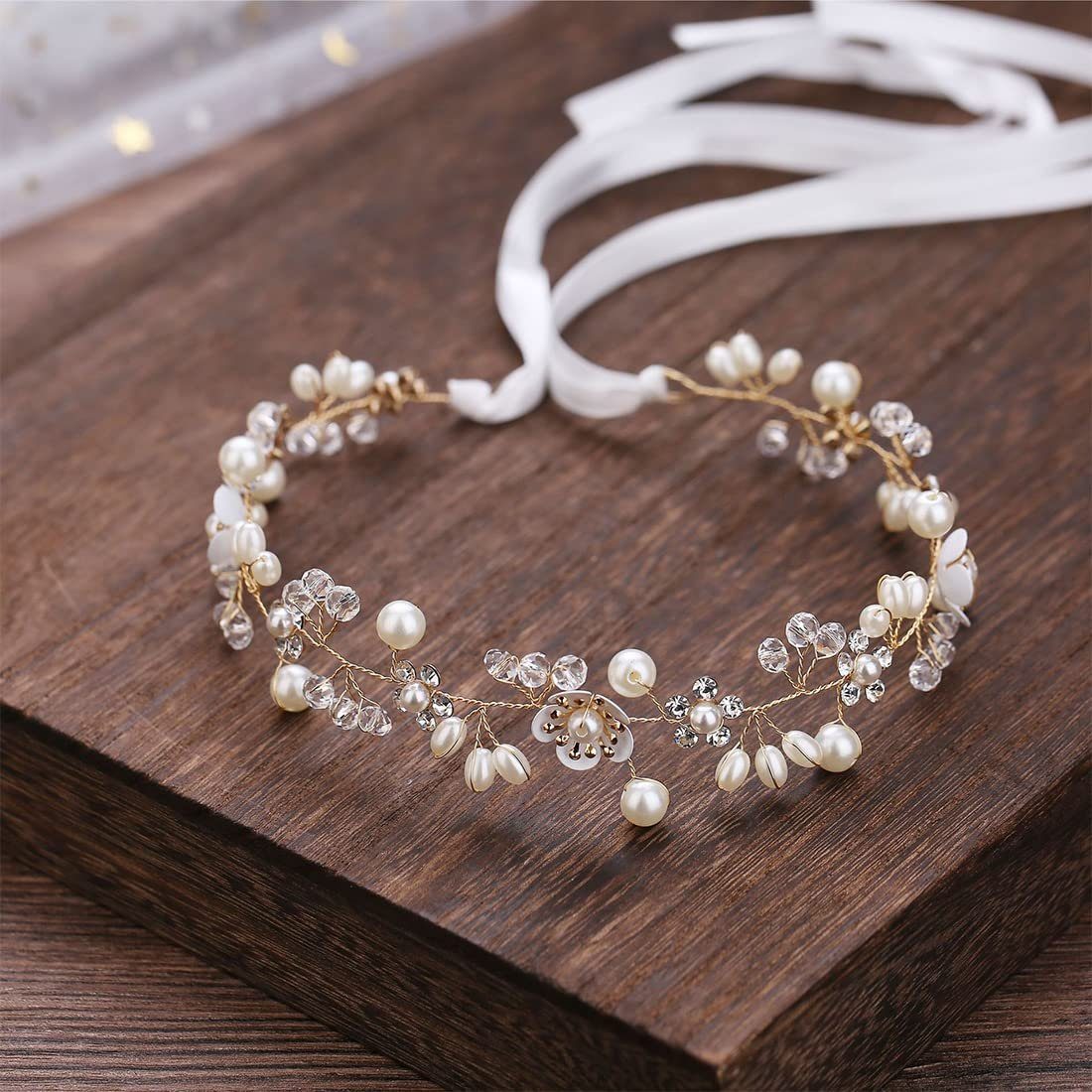 COUNJOYING Haarband Braut Haarband Silber Kristall Braut Hochzeit Accessoires Party Gold, 1-tlg.
