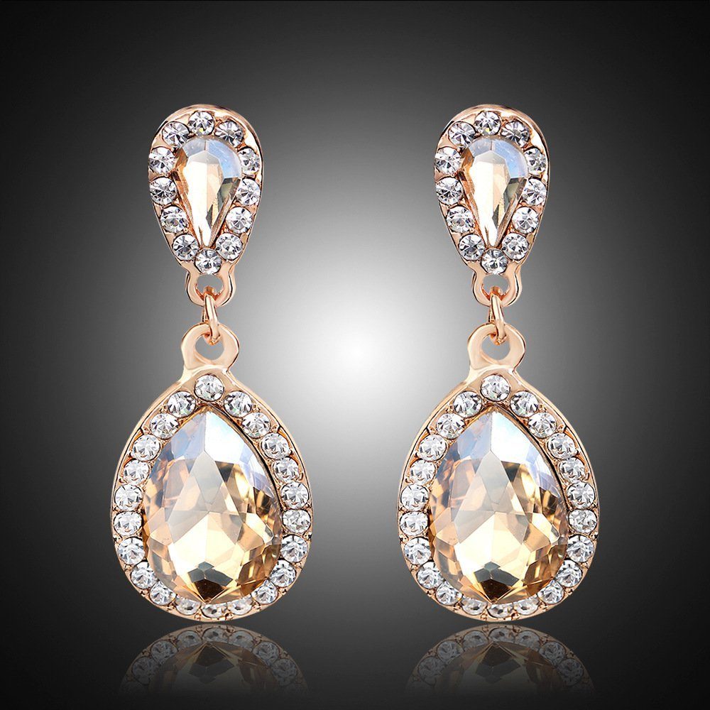 POCHUMIDUU Paar Ohrhänger Champagnerfarbene vergoldete Tropfenohrringe (2-tlg., Für Frauen), Bohème-Stil, Eleganter Schmuck mit Diamantenbesatz