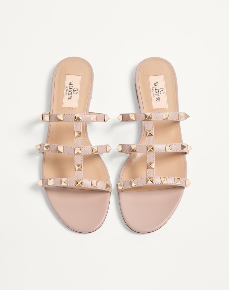 Sandália Rockstud Low Slide em couro de bezerro