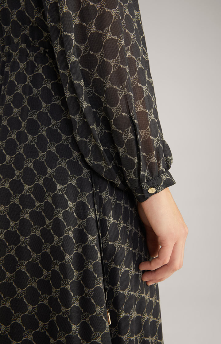 Viskose-Maxi-Kleid in Schwarz/Grau gemustert