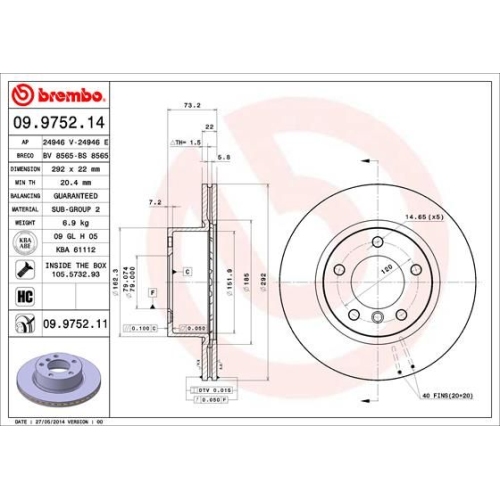 09.9752.11 BREMSSCHEIBE BREMBO VA  VP2 - ATU