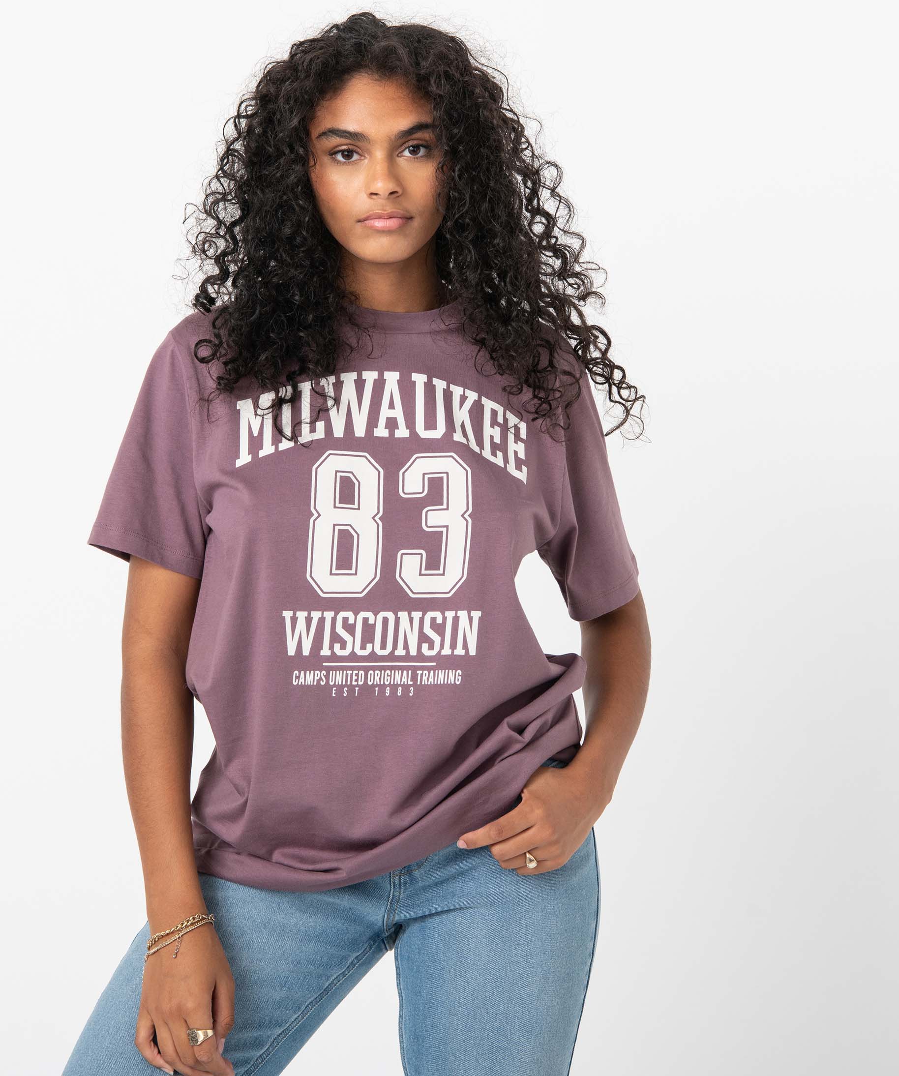 Tee-shirt femme à manches courtes oversize – Camps United violet | GEMO