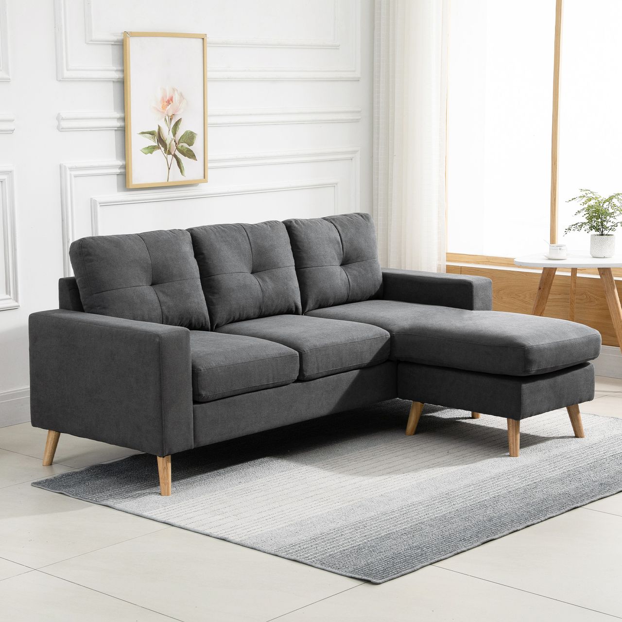 HOMCOM Ecksofa Eckcouch in L-Form, Eckgarnitur in Leinenoptik Couchgarnitur