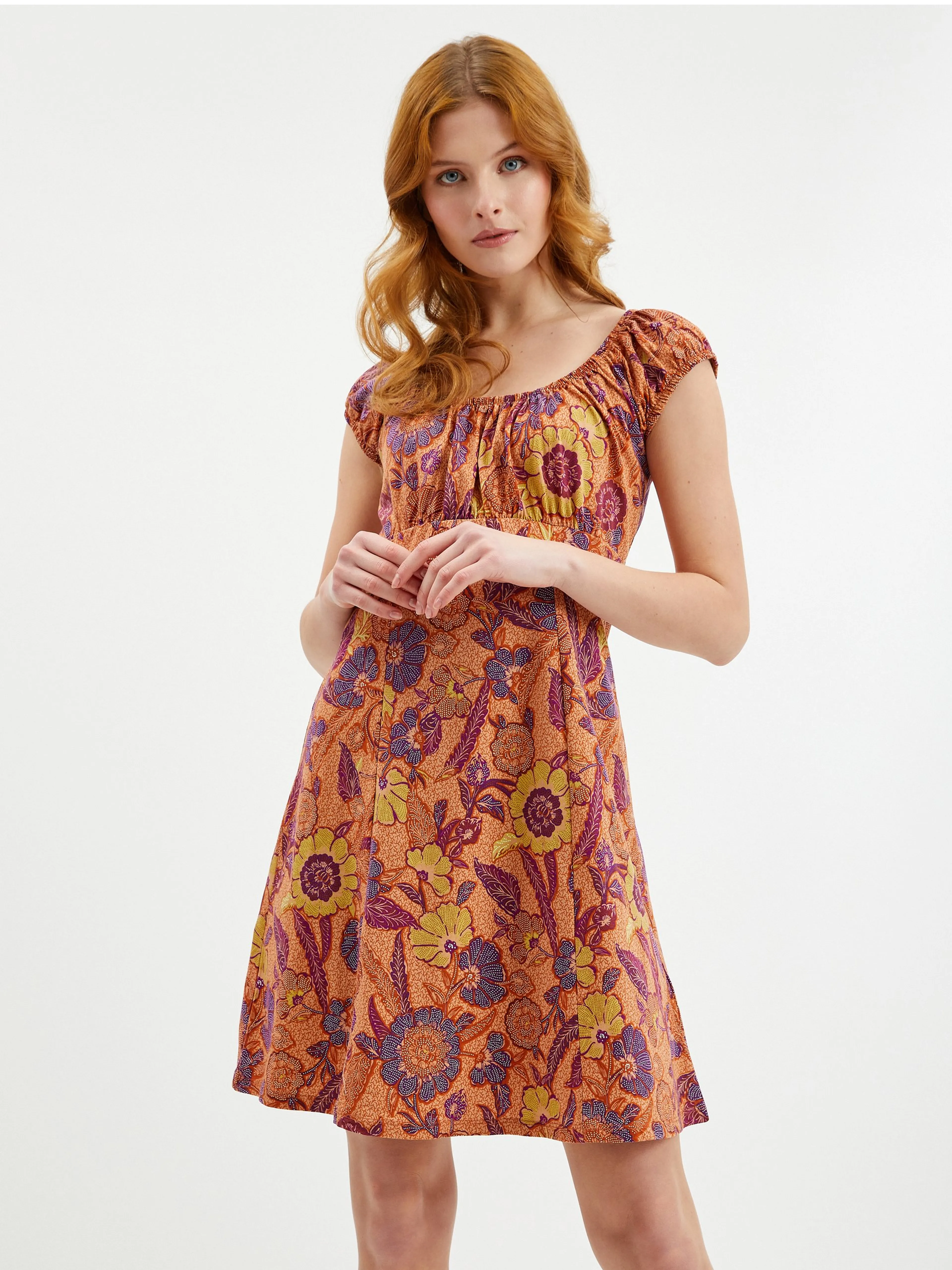 Orangefarbenes Damen Blumenkleid ORSAY