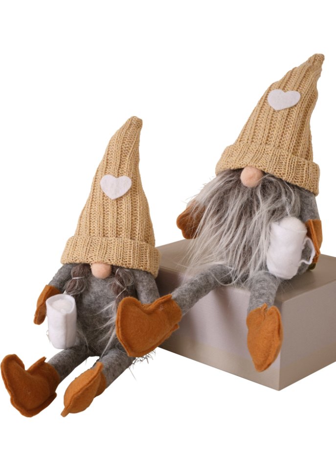 Deko-Figur Wichtelpaar mit Kaffeebecher (2er Pack)