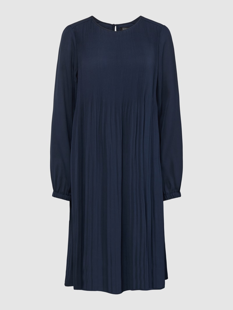 Knielanges Kleid mit Plisseefalten in marineblau