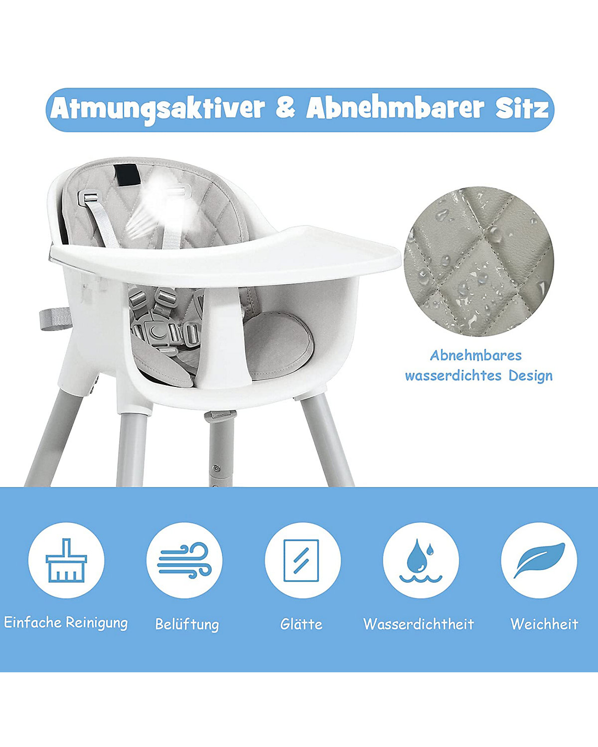 4in1 Baby Hochstuhl mit abnehmbarem & verstellbarem Tablett