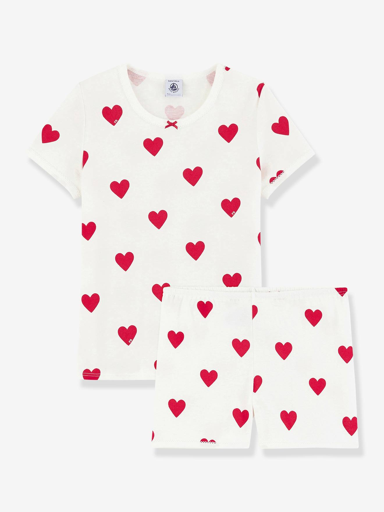 Petit Bateau Kurzer Mädchen Schlafanzug aus Bio-Baumwolle PETIT BATEAU - weiß bedruckt herzen