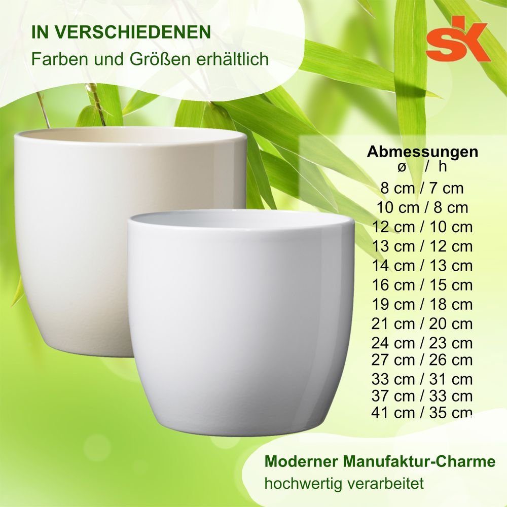 Heimwerkercenter Übertopf SK - Soendgen Keramikübertopf Serie Basel ø8 cm, weiss glänzend, hochwertiges Wohnambiente